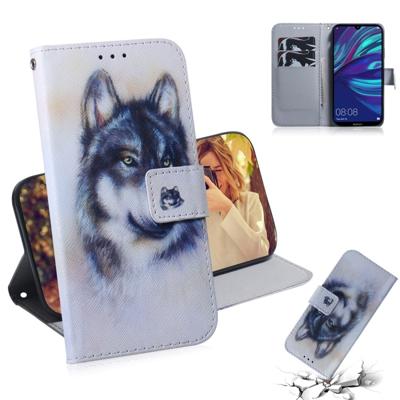 Witte Wolf patroon gekleurde tekening horizontale Flip lederen case voor Huawei Y7 Prime (2019)/Y7 Pro (2019)/genieten van 9 met houder & card slots