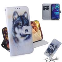 Witte Wolf patroon gekleurde tekening horizontale Flip lederen case voor Huawei Y7 Prime (2019)/Y7 Pro (2019)/genieten van 9 met houder & card slots