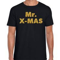 Foute Kerst t-shirt Mr X-mas goud glitter / zwart heren - thumbnail