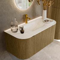 Badmeubel Mondiaz Kurve-Dlux | 100 cm cm | Meubelkleur Dusk | Wastafelkleur Ostra | Solid surface | Wasbak midden spoelbak | 1 kraangat