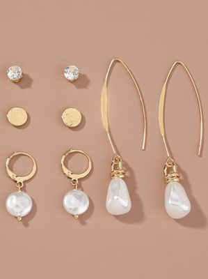 4Pcs Retro Style Gold Pearl and Diamond Earrings Set Everyday Versatile Jewelry 4Pcs Retro Style Gold Pearl and Diamond Earrings Set Everyday Versatile Jewelry