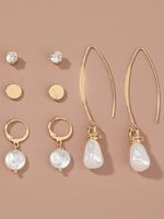 4Pcs Retro Style Gold Pearl and Diamond Earrings Set Everyday Versatile Jewelry - thumbnail