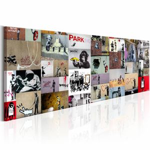 Schilderij - Banksy Collage 150X50cm , multikleur