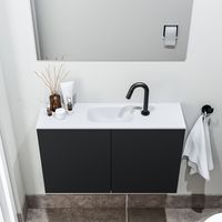 Zaro Polly toiletmeubel 80cm mat zwart met witte wastafel met kraangat - thumbnail
