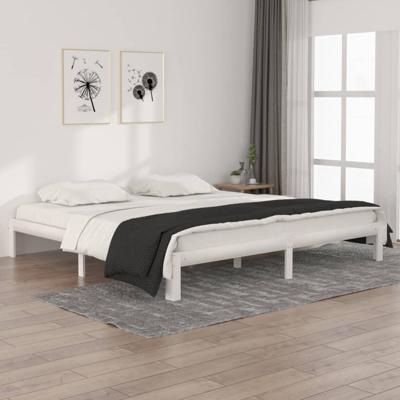 Bedframe massief grenenhout wit 200x200 cm