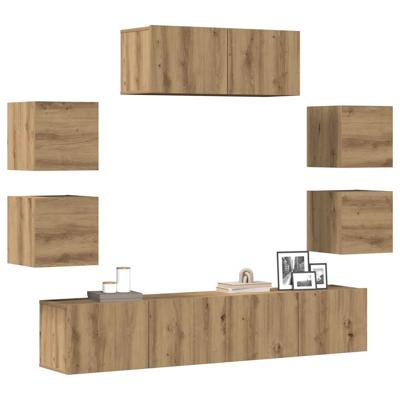 7-delig Tv-meubelset wandmontage bewerkt hout artisanaal eiken