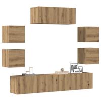 7-delig Tv-meubelset wandmontage bewerkt hout artisanaal eiken