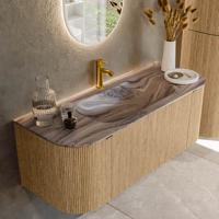 Badmeubel Mondiaz Kurve-Dlux | 120 cm | Meubelkleur Oak | Wastafelkleur Sombra | Solid surface | Wasbak midden spoelbak | 1 kraangat