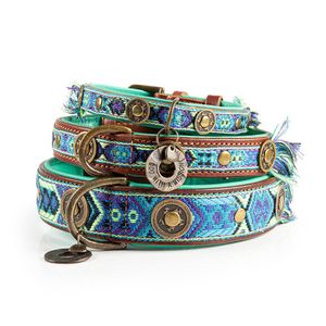 DWAM Boho Juan Turkoois, Blauw, Violet, Bruin Leer S Hond Standaard halsband