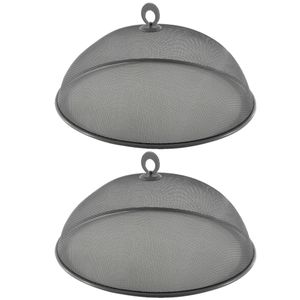 Set van 2x stuks metalen vliegenkappen/voedselkappen antraciet grijs rond 35 cm