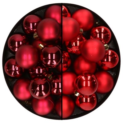 32x stuks kunststof kerstballen mix van donkerrood en rood 4 cm