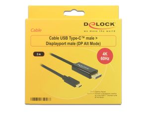 Delock 85256 USB-C-displaykabel USB-C / DisplayPort Adapterkabel USB-C stekker, DisplayPort-stekker 2.00 m Zwart Vergulde steekcontacten