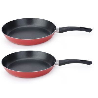 Set van 2x stuks aluminium koekenpan/hapjespan rood met anti-aanbak laag 28 cm