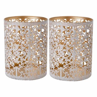Cosy & Trendy kaarsenhouder Waxinelichtjes - 2x - wit goud - antiek look sfeer - H13 cm