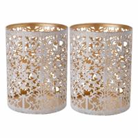Cosy & Trendy kaarsenhouder Waxinelichtjes - 2x - wit goud - antiek look sfeer - H13 cm Cosy & Trendy kaarsenhouder Waxinelichtjes - 2x - wit goud - antiek look sfeer - H13 cm