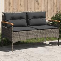 Tuinbank met kussens 116x62,5x74 cm poly rattan grijs - thumbnail