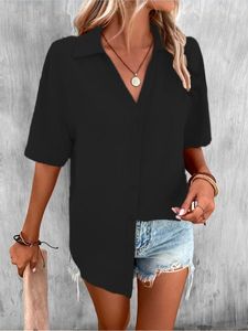 Casual Loose Shirt Collar Plain Blouse