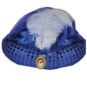 Blauw Arabisch Sultan hoedje met diamant en veer