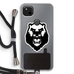Angry Bear (white): Pixel 4a Transparant Hoesje met koord