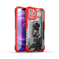 Samsung Galaxy S21 hoesje - Backcover - Rugged Armor - Ringhouder - Shockproof - Extra valbescherming - TPU - Rood - thumbnail