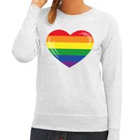 Gay pride regenboog hart sweater grijs voor dames