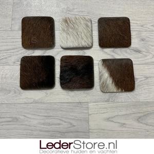 Geitenhuid onderzetters bruin zwart wit 10x10cm