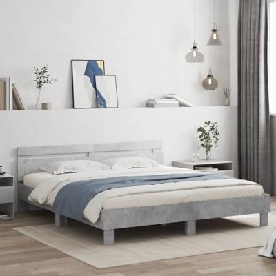 Bedframe met hoofdeinde bewerkt hout betongrijs 180x200 cm