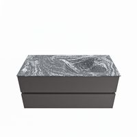 MONDIAZ VICA-DLUX 110cm badmeubel onderkast Dark grey 2 lades. Inbouw wastafel CLOUD rechts zonder kraangat, kleur Lava.