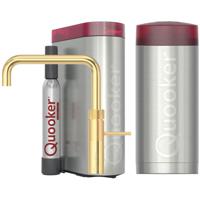Quooker Fusion Square Keukenkraan Set - Kokend Warm- en Koud Water - Goud - Inclusief COMBI Reservoir & CUBE - Direct Gekoeld Bruisend Water
