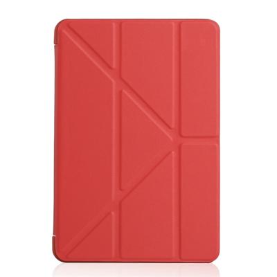 Gierst textuur PU + silica gel volledige dekking lederen draagtas voor iPad mini 2019 met multi-vouwen houder (rood)