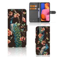Samsung Galaxy A20s | Telefoonhoesje | Met pasjeshouder | Pauw met Bloemen