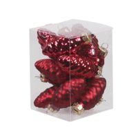 12x stuks glazen dennenappels kersthangers rood 6 cm mat/glans - thumbnail