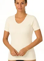 Entex dames thermo T-shirt korte mouw - Diepe ronde hals - Warm Wollen ondershirt
