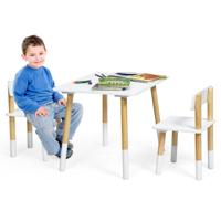 3-Delige Kindermeubelset Houten Kindertafel en 2 Stoelen Kinderactiviteitentafel Wit