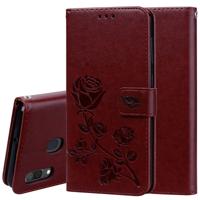 Rose reliëf horizontale Flip PU lederen case voor Galaxy A30/A20 met houder & kaartsleuven & portemonnee (bruin)