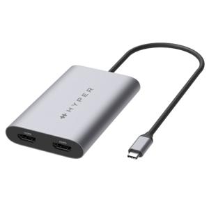 HYPER HDM1-GL video kabel adapter USB Type-C 2 x HDMI Roestvrijstaal