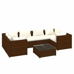 vidaXL 7-delige Loungeset met kussens poly rattan bruin