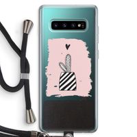 Zwart-wit cactus: Samsung Galaxy S10 Plus Transparant Hoesje met koord