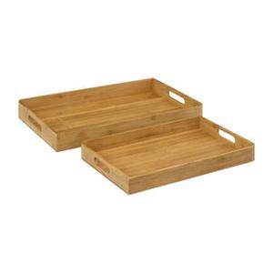 Keuken dienbladen set van 2x stuks met opstaande rand - bamboe hout - 46 x 30 cm/38 x 26 cm