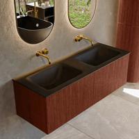 Badmeubel Mondiaz Kurve | 130 cm cm | Meubelkleur Ruby | Wastafelkleur Urban | Solid surface | Wasbak beiden zijden spoelbak | Zonder kraangat(en)