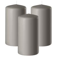 Enlightening Candles Cilinder/stompkaars - 3x - zand/grijs - D8 x H12 cm - 45 branduur