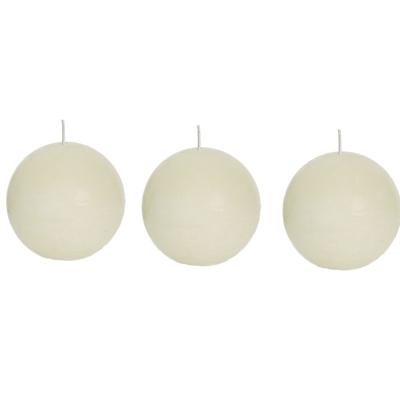 Spaas rustieke bolkaars - ivoorwit - 3x - D8 cm - 24 branduren - ronde kaarsen