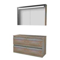 Basic-Line Premium 46 Badkamermeubelset - 120 x 46 cm - Greeploos - 4 Lades - Wastafelblad - Spiegelkast met LED Verlichting - Scotch Oak