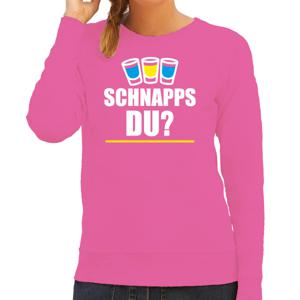 Apres ski sweater/trui voor dames - schnapps du - roze - wintersport - skien