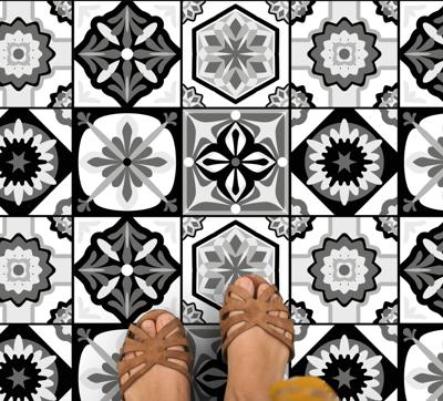 Hydraulische tegels vinyl vloerkleed keuken zwart wit