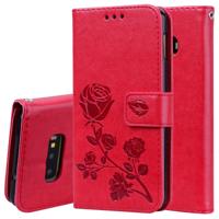 Rose reliëf horizontale Flip PU lederen case voor Galaxy S10e met houder & kaartsleuven & portemonnee (rood)