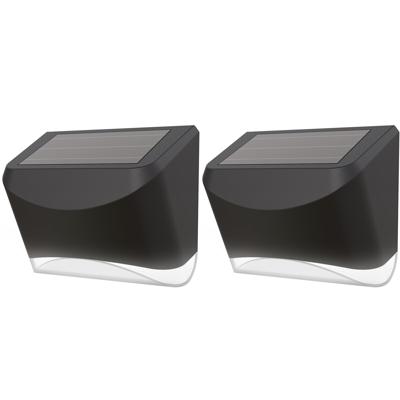 LED Tuinverlichting met Zonne-energie - Set 2 Stuks - Dag en Nacht Sensor - Wandlamp - Aigi Yvuni - 0.12W - Helder/Koud Wit 6500K - Mat Zwart - Kunststof