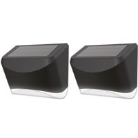 LED Tuinverlichting met Zonne-energie - Set 2 Stuks - Dag en Nacht Sensor - Wandlamp - Aigi Yvuni - 0.12W - Helder/Koud Wit 6500K - Mat Zwart - Kunststof
