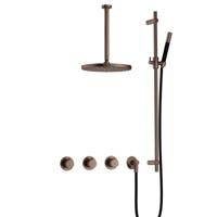 Hotbath Cobber - CB7067 - Inbouw Regendoucheset - Verouderd Messing - 2 Stopkranen - Thermostatisch - Plafondbuis 30 cm - Hoofddouche 300 mm - Staafhanddouche - Glijstang 900 mm - met M106 - Waterbesparend
