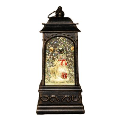 Sneeuwbol/snowglobe glitter lantaarn - sneeuwpop - 9 x 9 x 20 cm- met LED verlichting warm wit